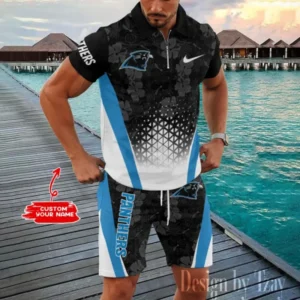 Carolina Panthers Chic Summer Quarter Zip Polo Shirt and Shorts New Trending AMCPLZ465