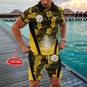 Pittsburgh Steelers Chic Summer Quarter Zip Polo Shirt and Shorts New Trending AMCPLZ475