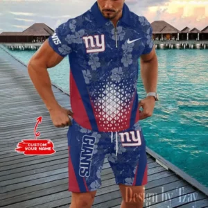New York Giants Chic Summer Quarter Zip Polo Shirt and Shorts New Trending AMCPLZ478