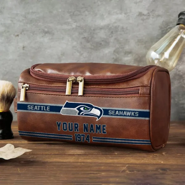 Seattle Seahawks Walsh Travel Leather Toiletry Bag AMCTLB057