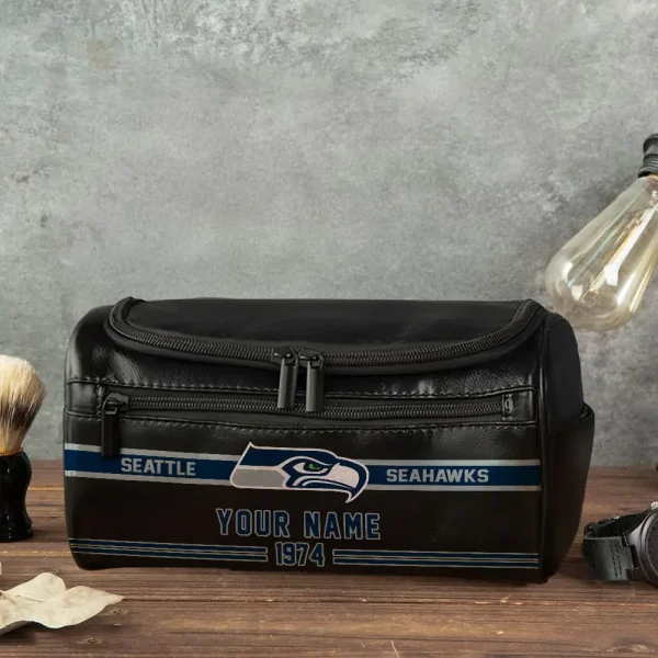Seattle Seahawks Walsh Travel Leather Toiletry Bag AMCTLB057 - Image 4