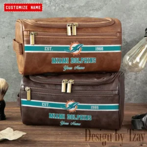 Miami Dolphins Walsh Travel Leather Toiletry Bag AMCTLB020