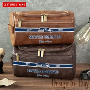 Seattle Seahawks Walsh Travel Leather Toiletry Bag AMCTLB029