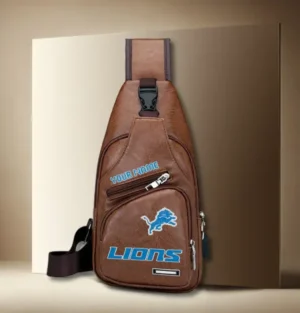 Detroit Lions Personalized Leather Sling Bag