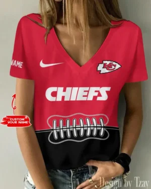 Kansas City Chiefs Summer New Women V-neck T-Shirt Trending 2025 AMCWTS819