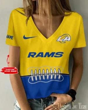Los Angeles Rams Summer New Women V-neck T-Shirt Trending 2025 AMCWTS822