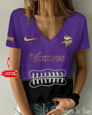 Minnesota Vikings Summer New Women V-neck T-Shirt Trending 2025 AMCWTS824