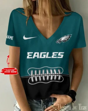 Philadelphia Eagles Summer New Women V-neck T-Shirt Trending 2025 AMCWTS829