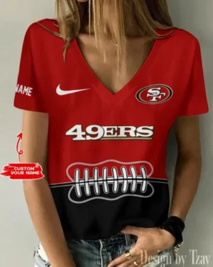 San Francisco 49ers Summer New Women V-neck T-Shirt Trending 2025 AMCWTS831