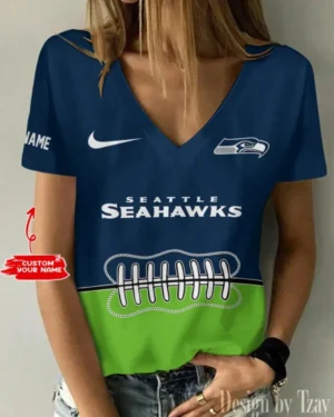 Seattle Seahawks Summer New Women V-neck T-Shirt Trending 2025 AMCWTS832