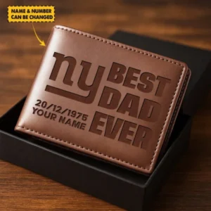 New York Giants Best Dad Ever Men Wallet Custom Any Name And Date Gift For Father’s Day AMC2DMW00009
