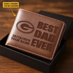 Green Bay Packers Best Dad Ever Men Wallet Custom Any Name And Date Gift For Father’s Day AMC2DMW00014