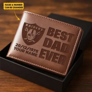 Las Vegas Raiders Best Dad Ever Men Wallet Custom Any Name And Date Gift For Father’s Day AMC2DMW00015