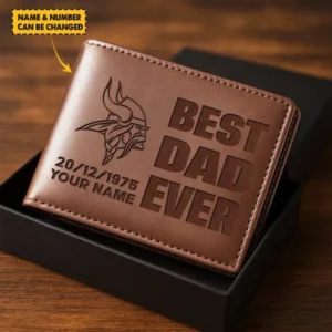 Minnesota Vikings Best Dad Ever Men Wallet Custom Any Name And Date Gift For Father’s Day AMC2DMW00016