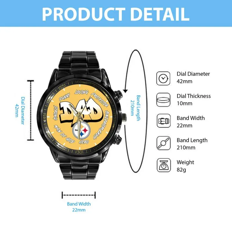Pittsburgh Steelers Limited Edition Black Stainless Steel Watch For Father's Day AMCWA000009 - Image 4