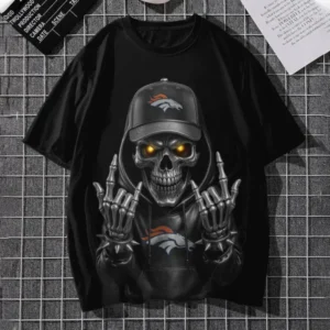 Denver Broncos Football US Team Black Skull Art T-shirt Custom Any Name AMC2DTS00008