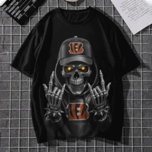 Cincinnati Bengals Football US Team Black Skull Art T-shirt Custom Any Name AMC2DTS00021