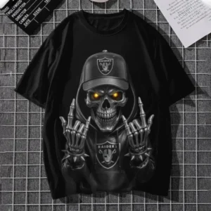 Las Vegas Raiders Football US Team Black Skull Art T-shirt Custom Any Name AMC2DTS00013