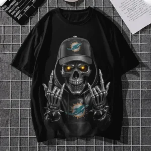 Miami Dolphins Football US Team Black Skull Art T-shirt Custom Any Name AMC2DTS00005