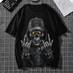 Dallas Cowboys Football US Team Black Skull Art T-shirt Custom Any Name AMC2DTS00006