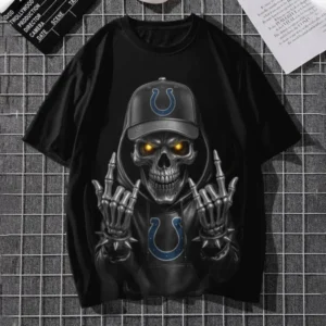 Indianapolis Colts Football US Team Black Skull Art T-shirt Custom Any Name AMC2DTS00018