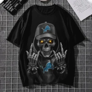 Detroit Lions Football US Team Black Skull Art T-shirt Custom Any Name AMC2DTS00002