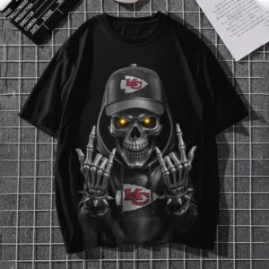 Kansas City Chiefs Football US Team Black Skull Art T-shirt Custom Any Name AMC2DTS00020