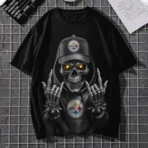 Pittsburgh Steelers Football US Team Black Skull Art T-shirt Custom Any Name AMC2DTS00024