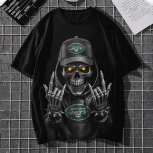 New York Jets Football US Team Black Skull Art T-shirt Custom Any Name AMC2DTS00003