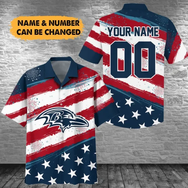 Baltimore Ravens Custom Name and Number For Independence Day Summer Hawaiian Shirt AMCHWS00053
