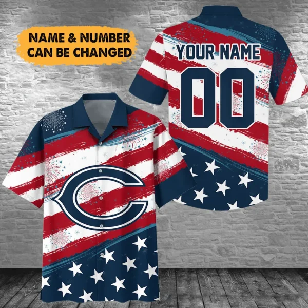 Chicago Bears Custom Name and Number For Independence Day Summer Hawaiian Shirt AMCHWS00044