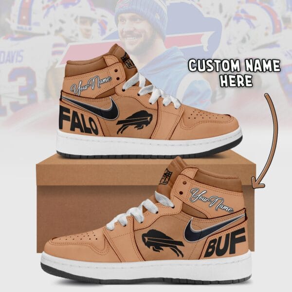 Buffalo Bills Limited Edition Brown High Air Jordan 1 Sneakers with Custom Name AMCAJ1SEW000058