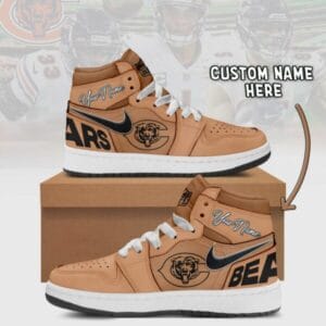 Chicago Bears Limited Edition Brown High Air Jordan 1 Sneakers with Custom Name AMCAJ1SEW000060
