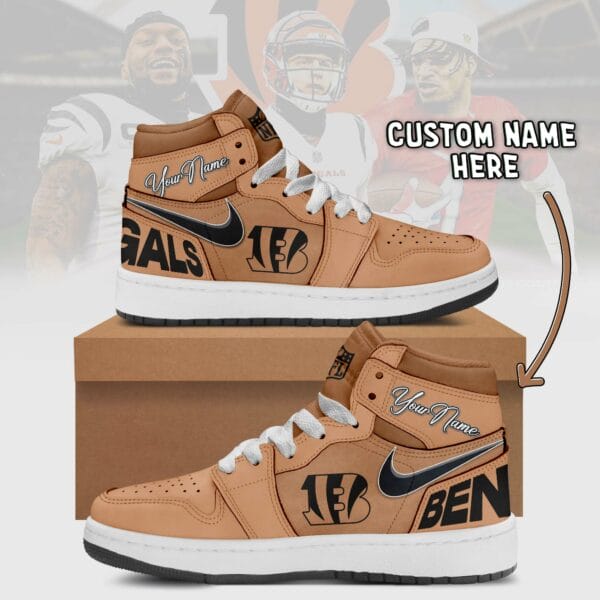 Cincinnati Bengals Limited Edition Brown High Air Jordan 1 Sneakers with Custom Name AMCAJ1SEW000056