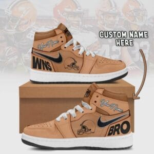 Cleveland Browns Limited Edition Brown High Air Jordan 1 Sneakers with Custom Name AMCAJ1SEW000057