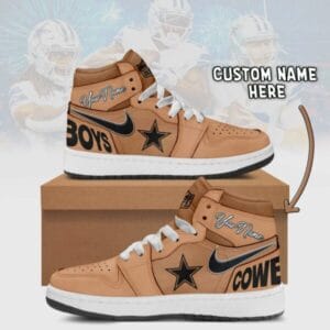 Dallas Cowboys Limited Edition Brown High Air Jordan 1 Sneakers with Custom Name AMCAJ1SEW000053