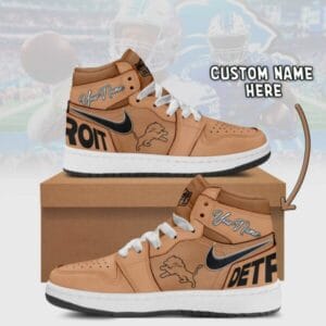 Detroit Lions Limited Edition Brown High Air Jordan 1 Sneakers with Custom Name AMCAJ1SEW000034