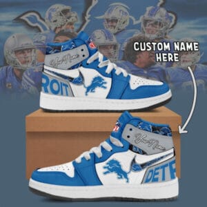 Detroit Lions Limited Edition High AJ1 Shoes with Custom Name AMCAJ1SEW000012