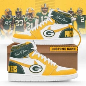 Green Bay Packers Limited Edition High AJ1 Shoes with Custom Name AMCAJ1SEW000013