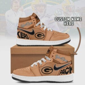 Green Bay Packers Limited Edition Brown High Air Jordan 1 Sneakers with Custom Name AMCAJ1SEW000054