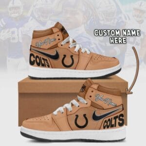 Indianapolis Colts Limited Edition Brown High Air Jordan 1 Sneakers with Custom Name AMCAJ1SEW000055