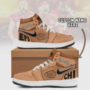Kansas City Chiefs Limited Edition Brown High Air Jordan 1 Sneakers with Custom Name AMCAJ1SEW000063