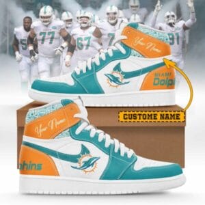 Miami Dolphins Limited Edition High AJ1 Shoes with Custom Name AMCAJ1SEW000020