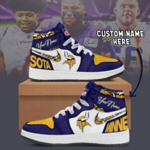 Minnesota Vikings Limited Edition High AJ1 Shoes with Custom Name AMCAJ1SEW000021