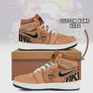 Minnesota Vikings Limited Edition Brown High Air Jordan 1 Sneakers with Custom Name AMCAJ1SEW000046