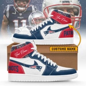 New England Patriots Limited Edition High AJ1 Shoes with Custom Name AMCAJ1SEW000022