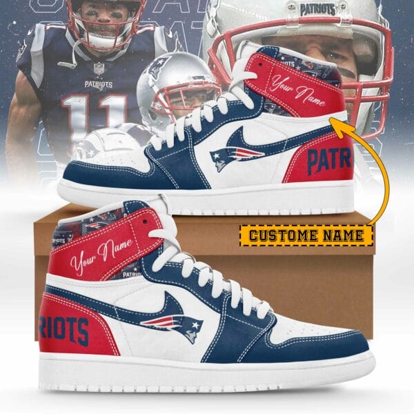 New England Patriots Limited Edition High AJ1 Shoes with Custom Name AMCAJ1SEW000022