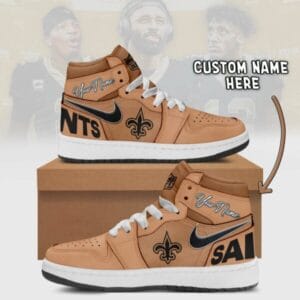 New Orleans Saints Limited Edition Brown High Air Jordan 1 Sneakers with Custom Name AMCAJ1SEW000045
