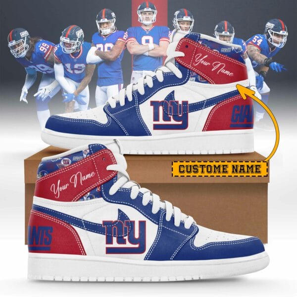 New York Giants Limited Edition High AJ1 Shoes with Custom Name AMCAJ1SEW000024