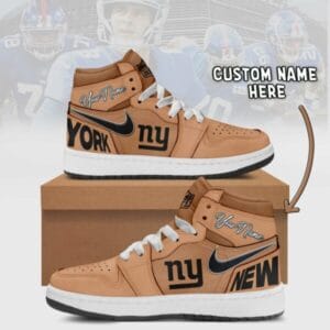 New York Giants Limited Edition Brown High Air Jordan 1 Sneakers with Custom Name AMCAJ1SEW000043